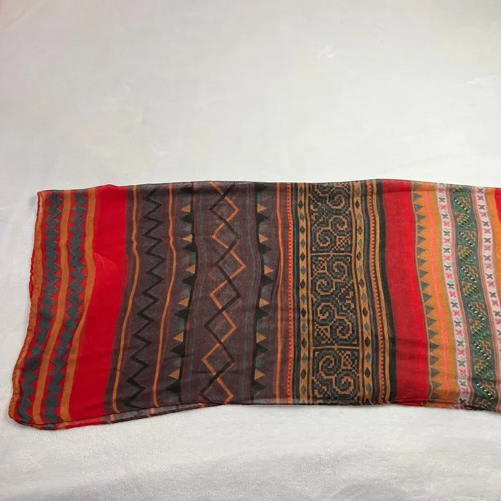 Women's Tribal Print Lightweight Summer Small Scarf Size O/S Colorful Indie